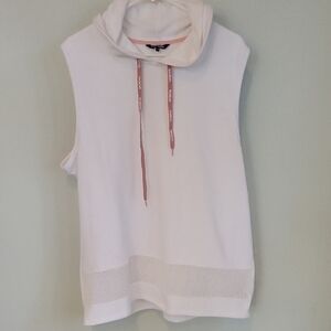 Bebe Sport White Hoodie with Dusty Rose Drawstrings Mesh Hem Detail Size 2x